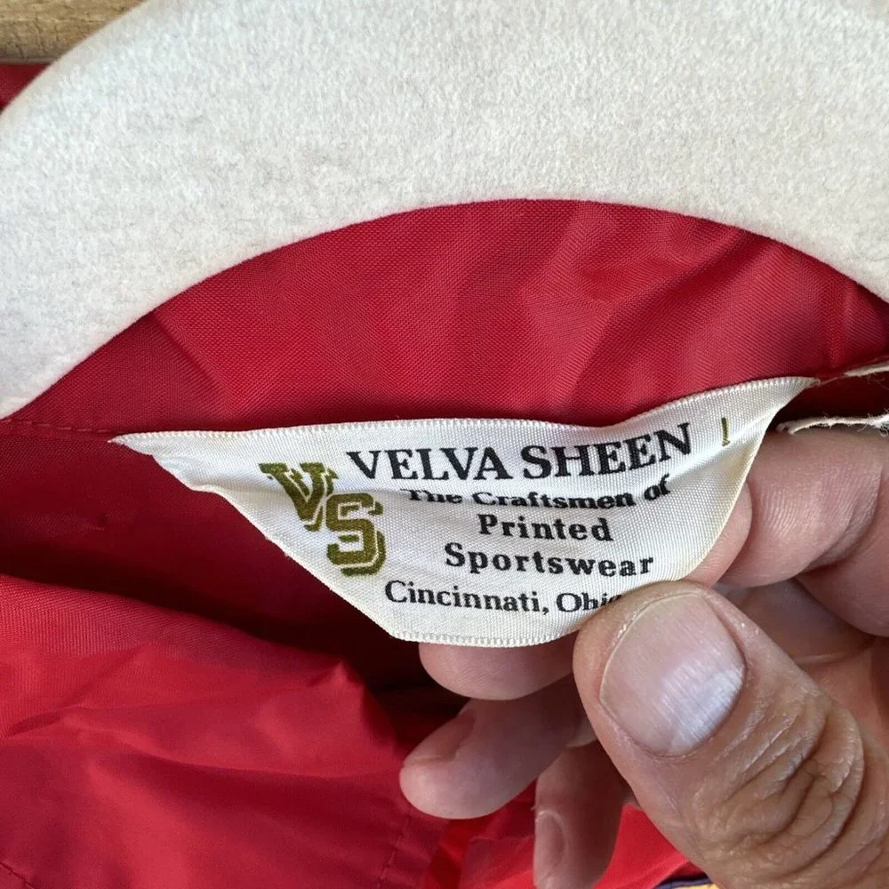 Vintage Velva Sheen Jacket‎ Large L Red Snap Windbreaker Nylon Made in USA